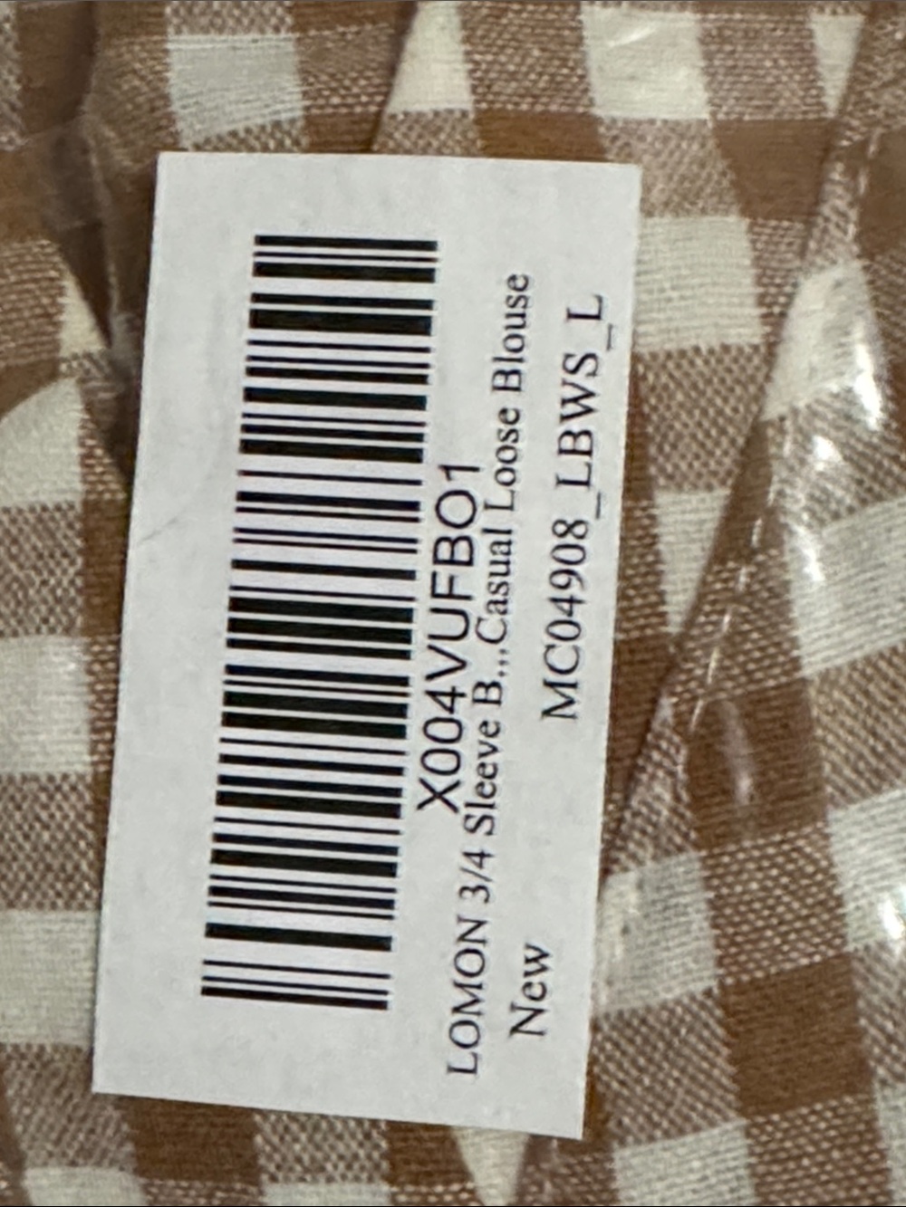 Lomon Brown and White Gingham Button-Front Top L - Picture 9 of 9